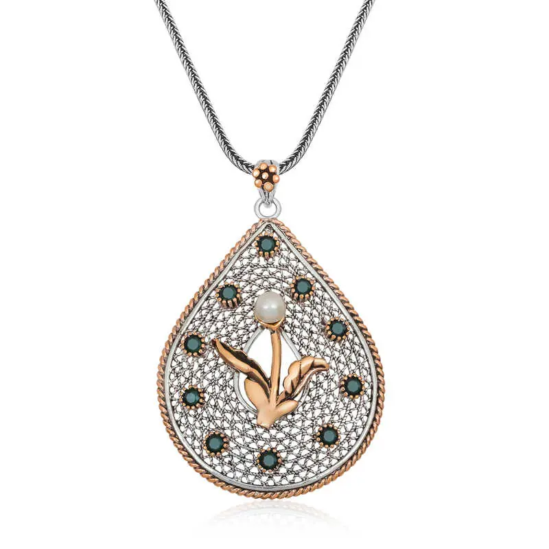 Zircon Stone Rhodium Plated 925 Sterling Silver Mihrimah Sultan Women's Necklace