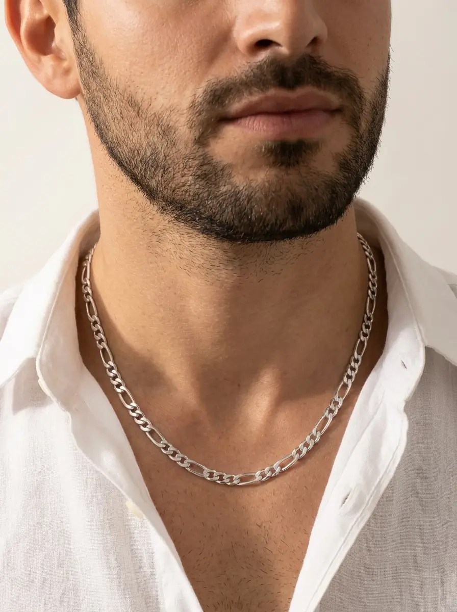 200 Micron Plated 7.20 mm 925 Sterling Silver Figaro Chain Necklace