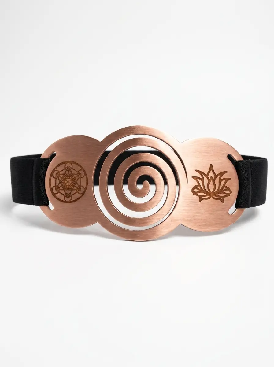 Spiral Metatron Küpü ve Lotus Motifli Bakır Göbek Kemeri