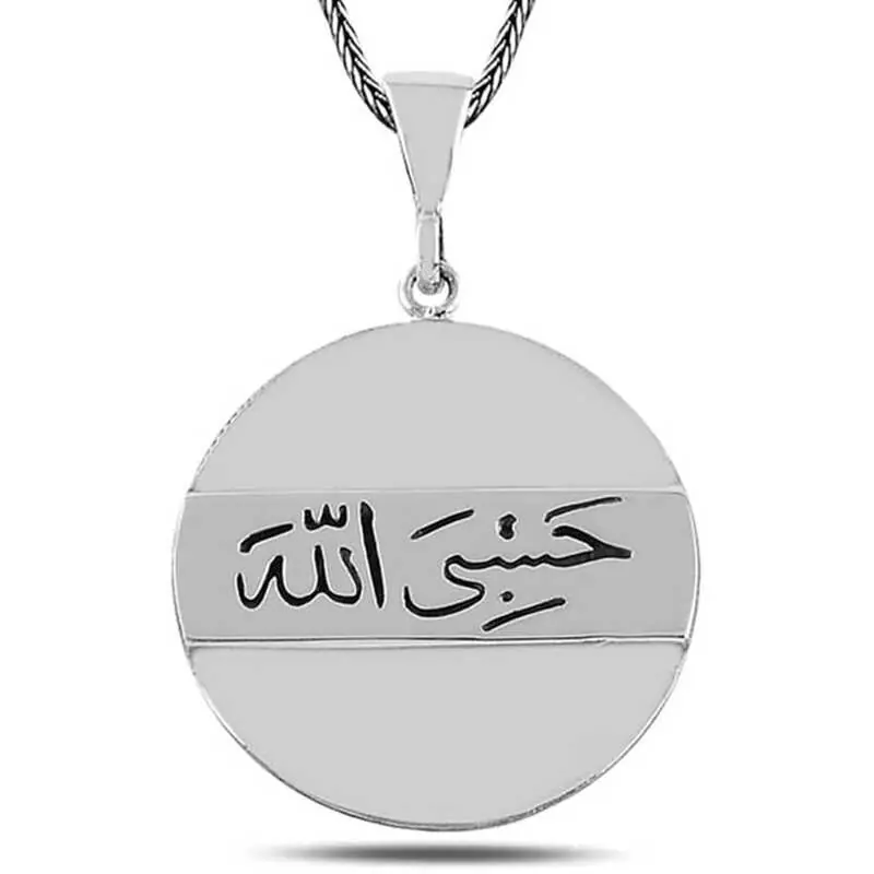 Hasbiyallah Yazılı Oksitli 925 Ayar Gümüş Kolye