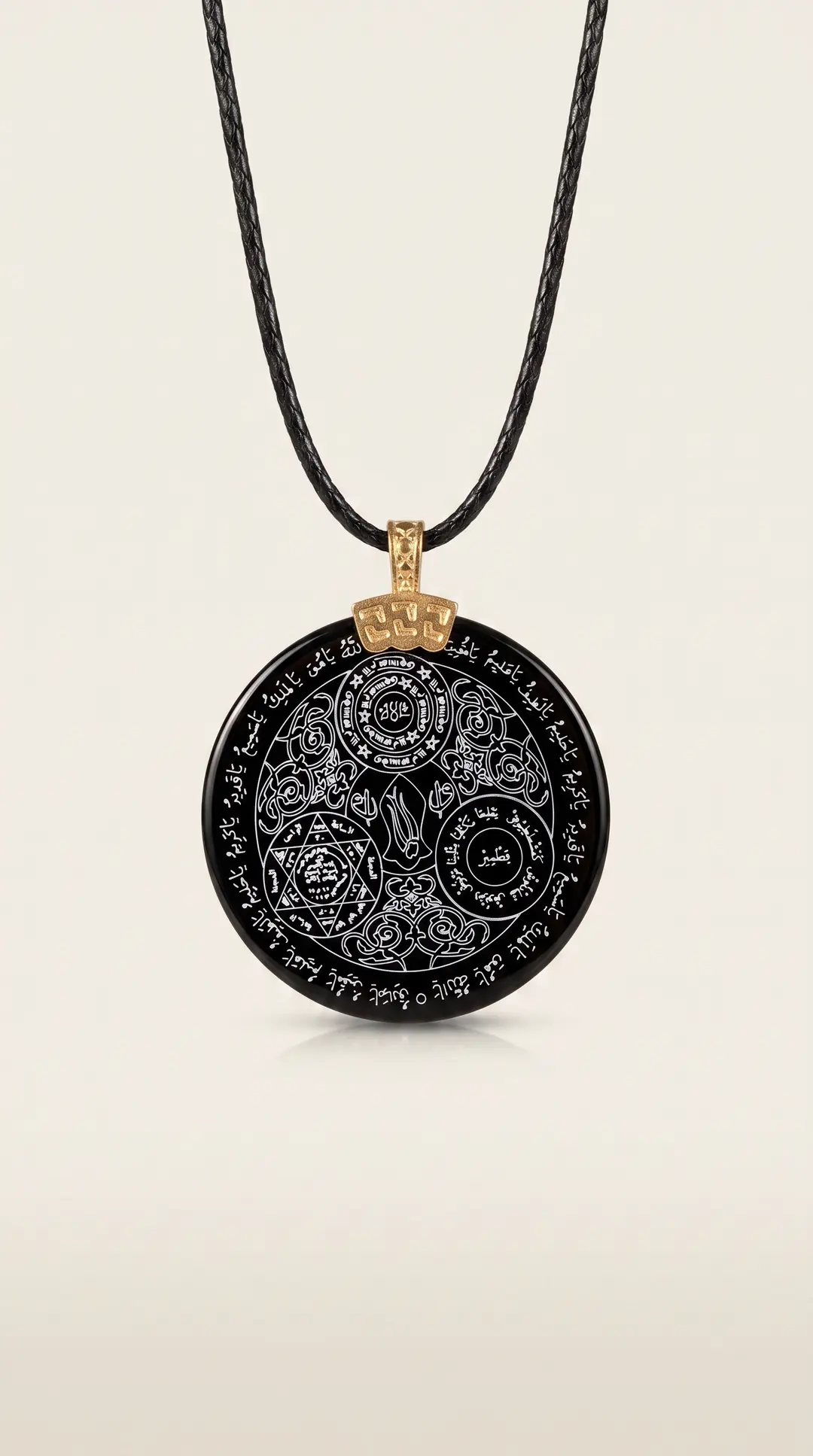 Round Agate Black Natural Stone Necklace (Inscribed with the Great Name of God and Secret Prayers)