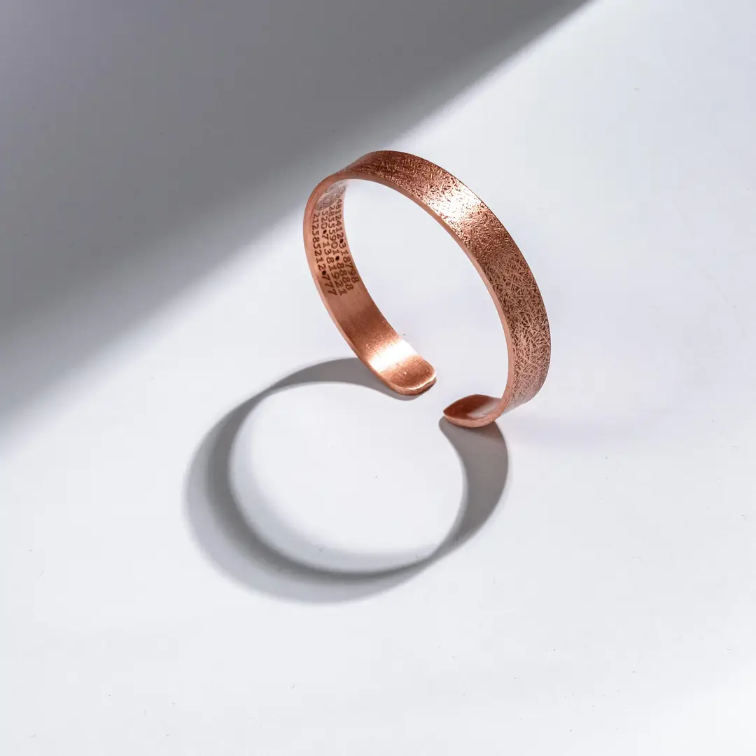 Copper Bracelet with Textured Exterior and Prayer Engraving on the Interior