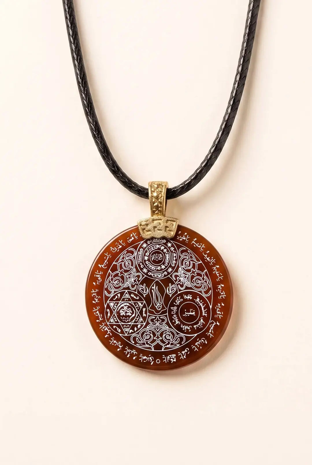 Round Red Agate Natural Stone Necklace (Inscribed with the Great Name of God and Secret Prayers)