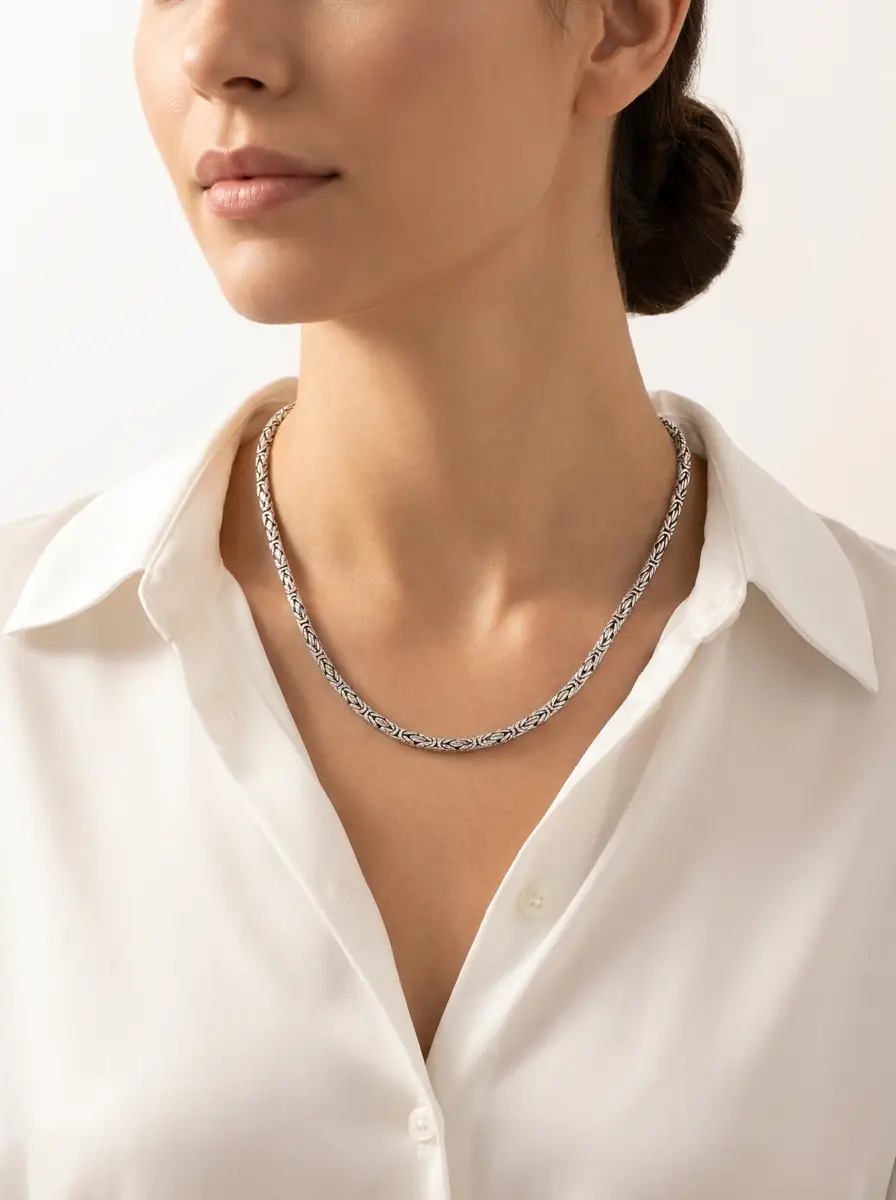 Angular Shape 9 mm 925 Sterling Silver King Chain Necklace