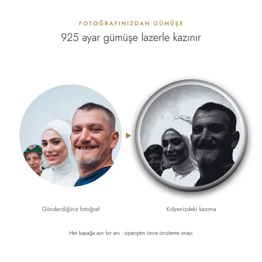 AYLA 925 Katlanır Gümüş Madalyon Kolye – Resimli (Fotoğraflı)