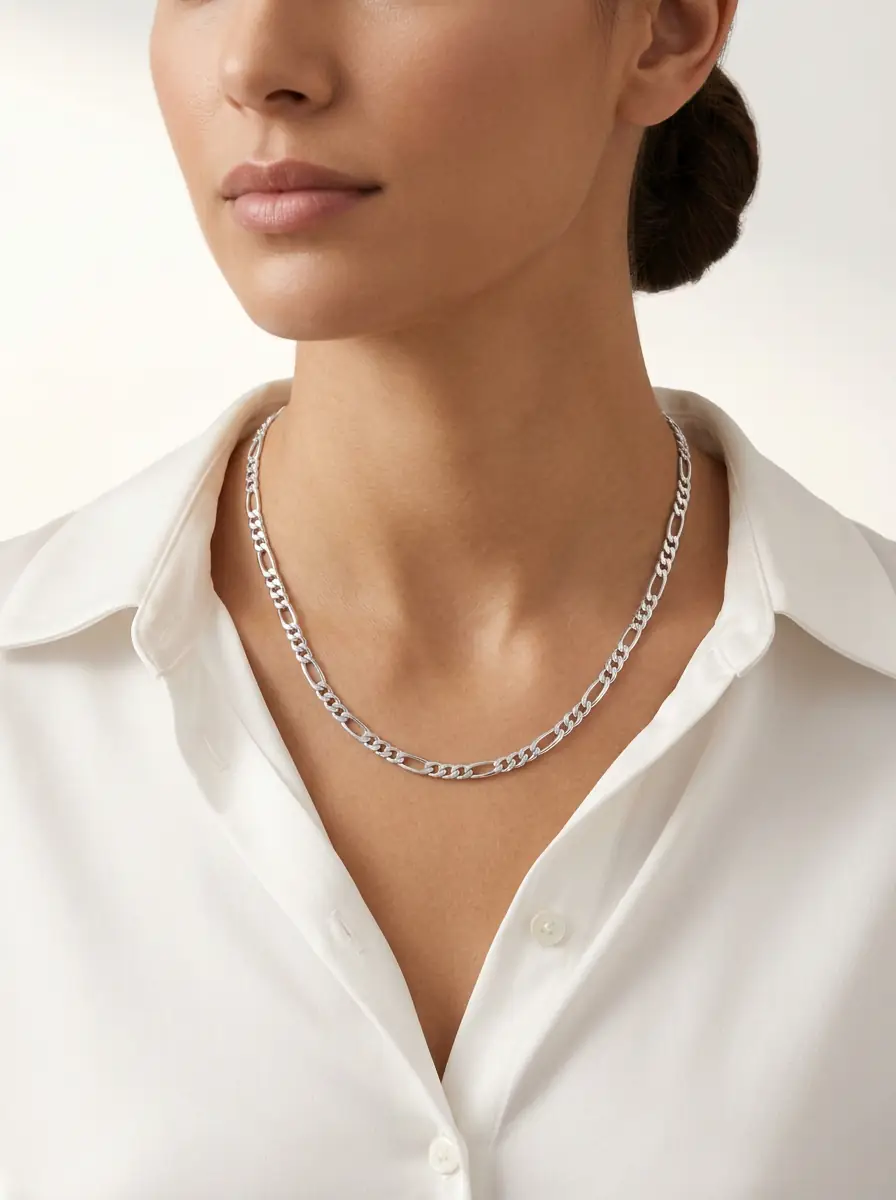 180 Micron Plated 6.30 mm 925 Sterling Silver Figaro Chain Necklace