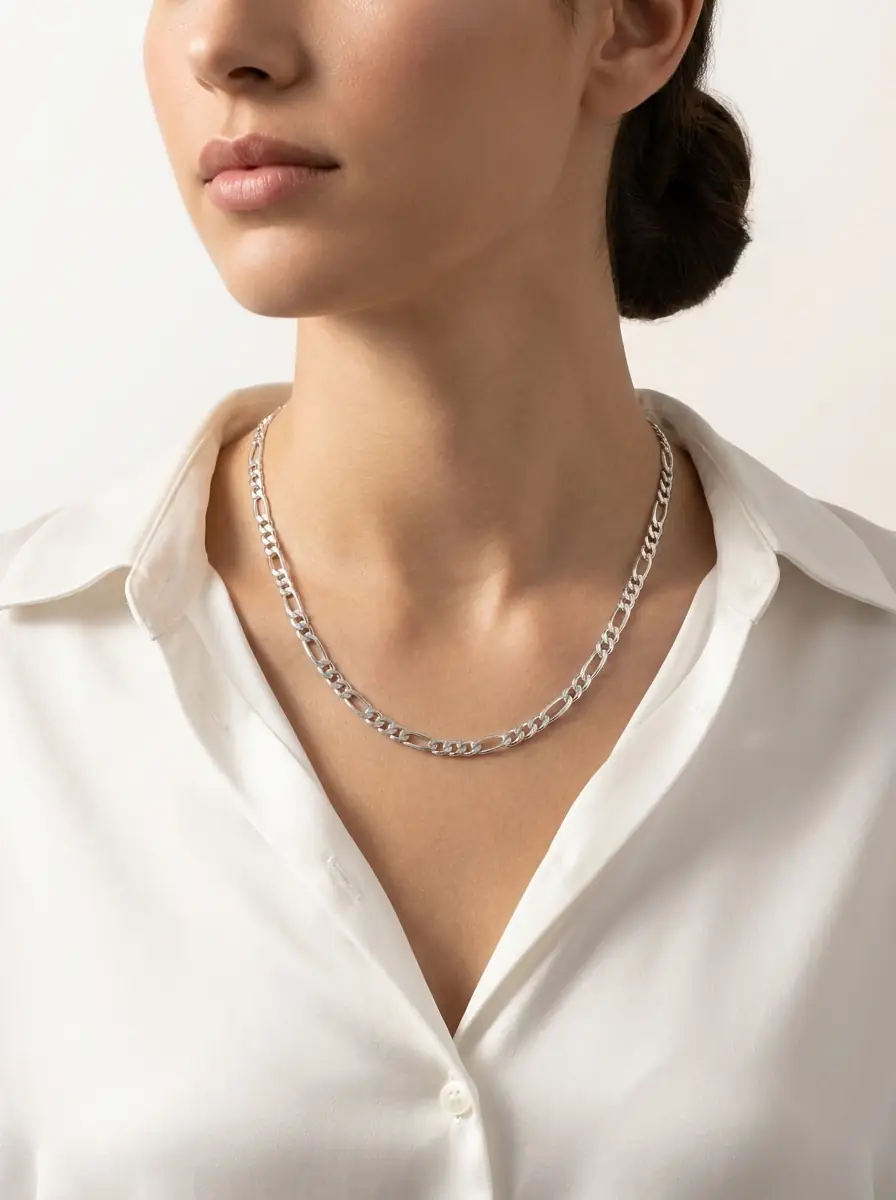 200 Micron Plated 7.20 mm 925 Sterling Silver Figaro Chain Necklace