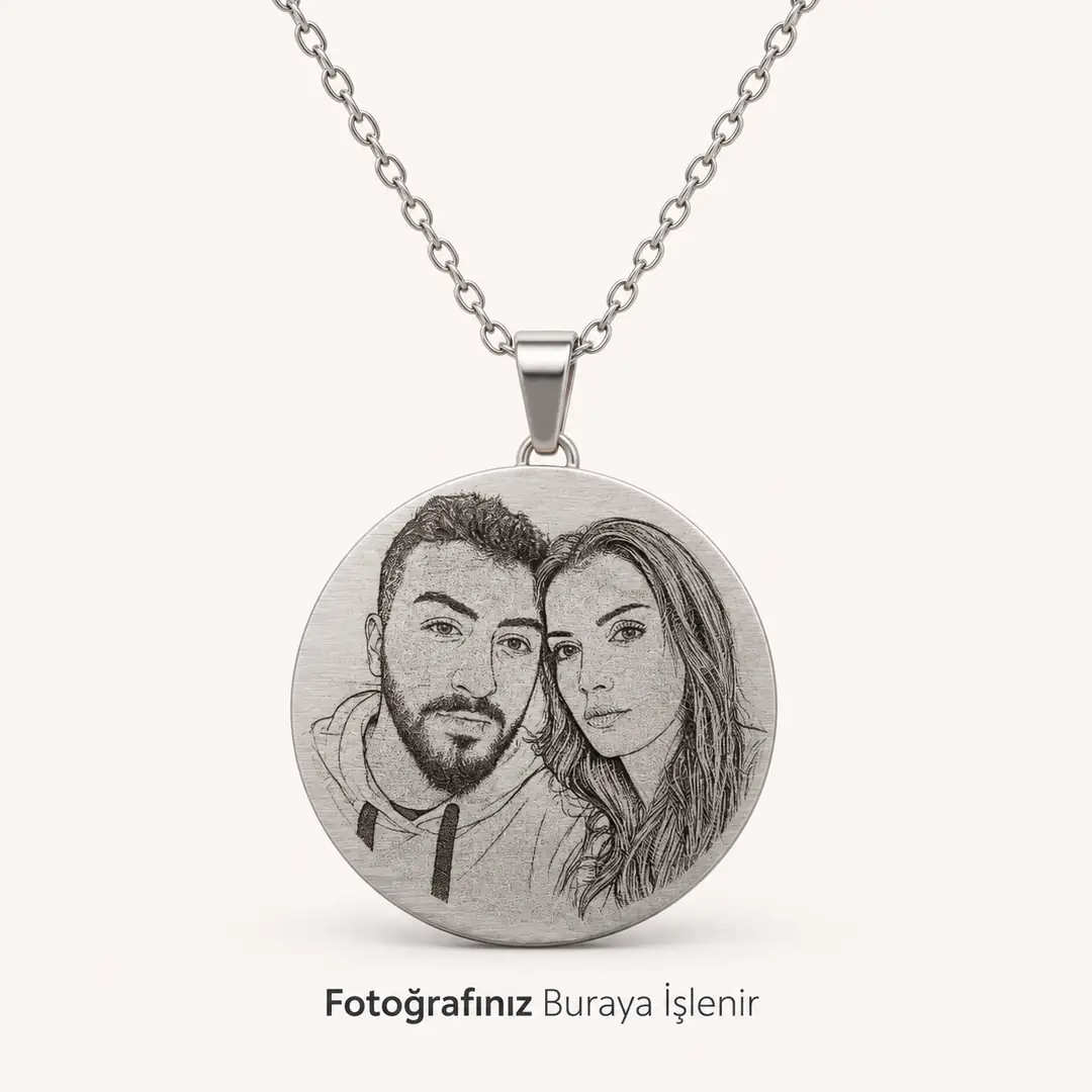 Kişiye Özel Fotoğraf ve Yazı İşlemeli 30 mm Çelik Kolye