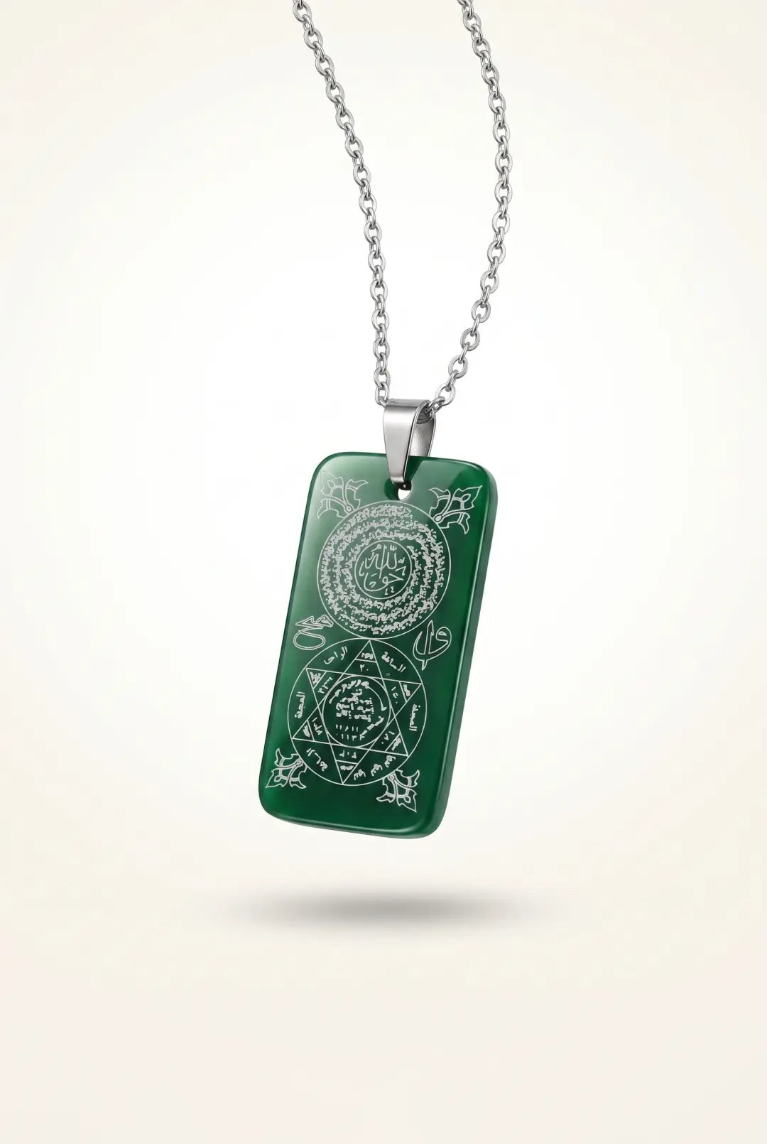 Secret Agate Rectangular Necklace Green Premium Series (Engraved with Secret Prayers)
